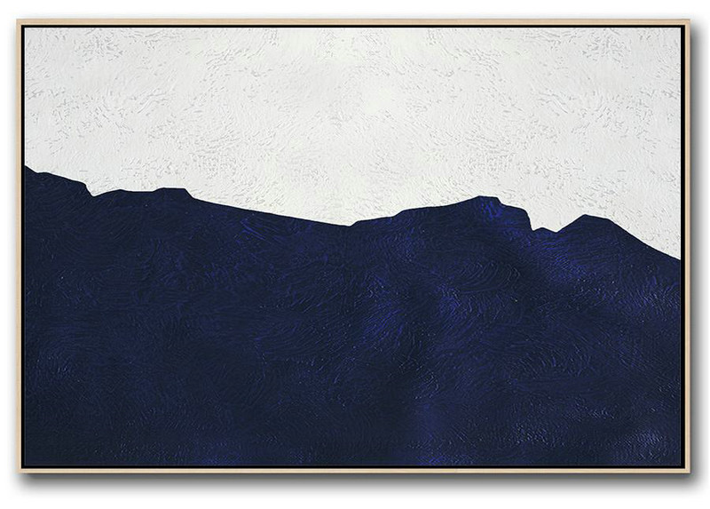 Modern Canvas Art,Horizontal Abstract Painting Navy Blue Minimalist Painting On Canvas,Unique Canvas Art #U4E1